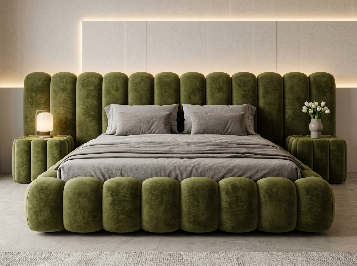 Cama concepto burbujas boucle verde oliva, Dormitorios & Camas